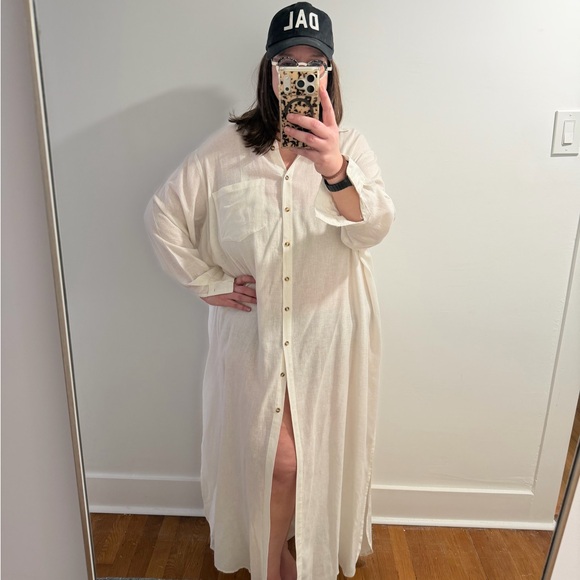 Anthropologie Dresses & Skirts - By Anthropologie oversized linen button-front maxi dress 1X cream